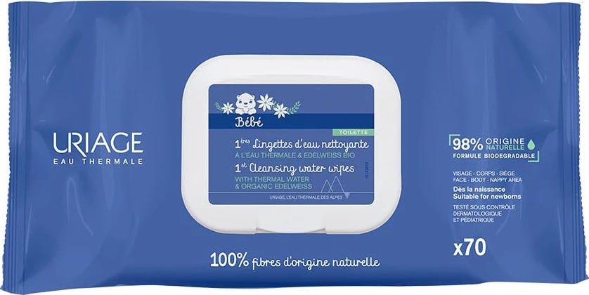 Peceta pastruese për bebe URIAGE Bebe 1st Cleansing Water Wipes 70 copë