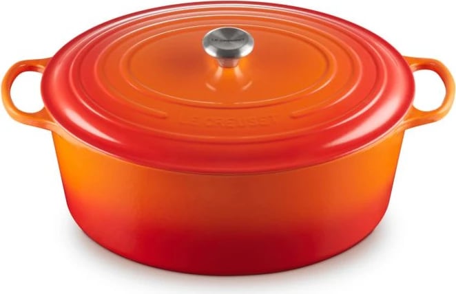 Kaserolë ovale rostimi, Le Creuset Signature 21178400902430, 40 cm, me kapak, e kuqe