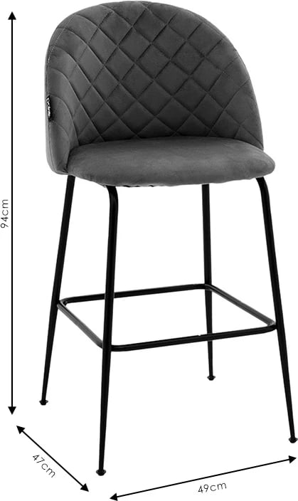 Karrige për bar Kudos, këmbë metalike të zeza-velvet i zi