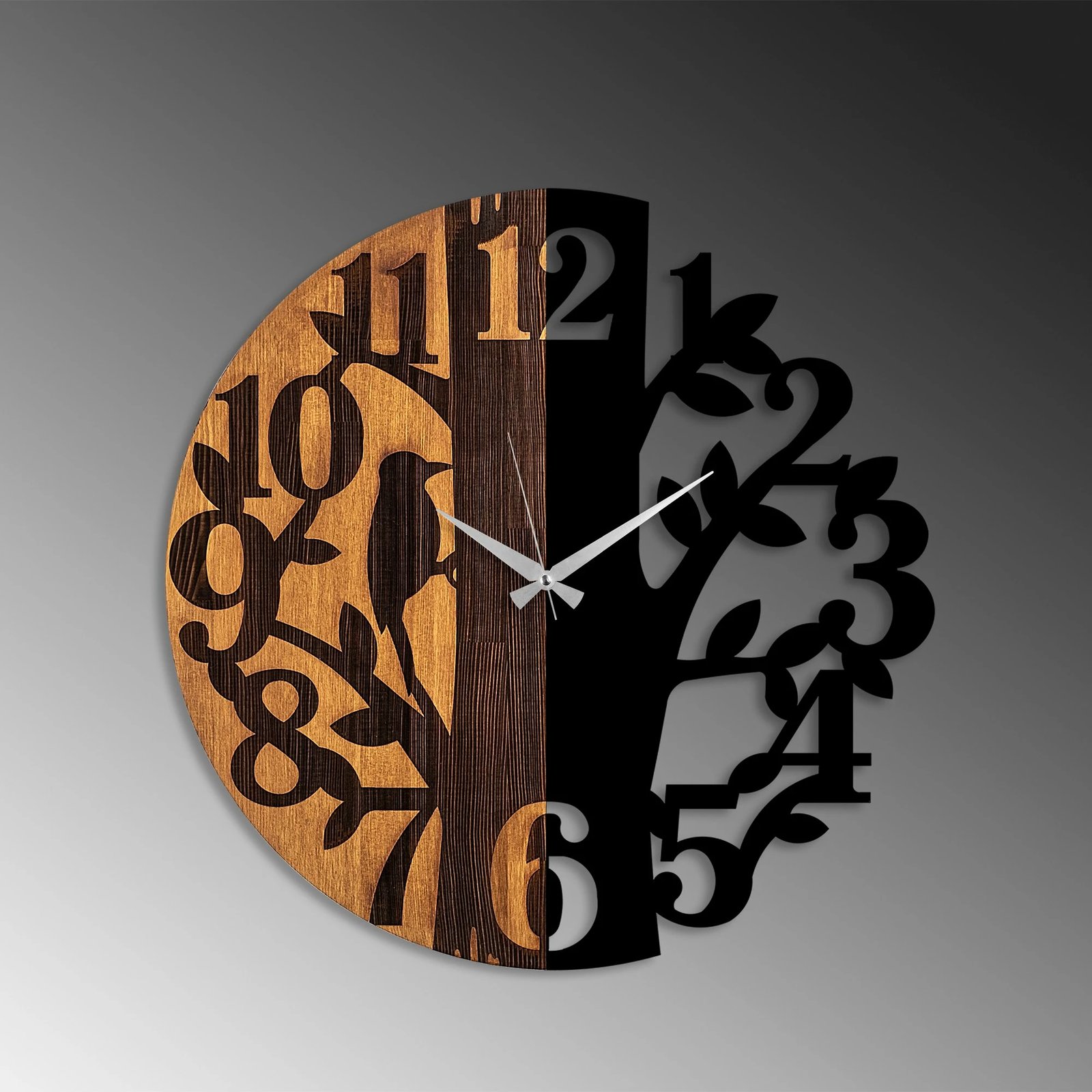 Orë muri dekorative prej druri, Wallity, ngjyrë arre dhe e zezë, 56cm