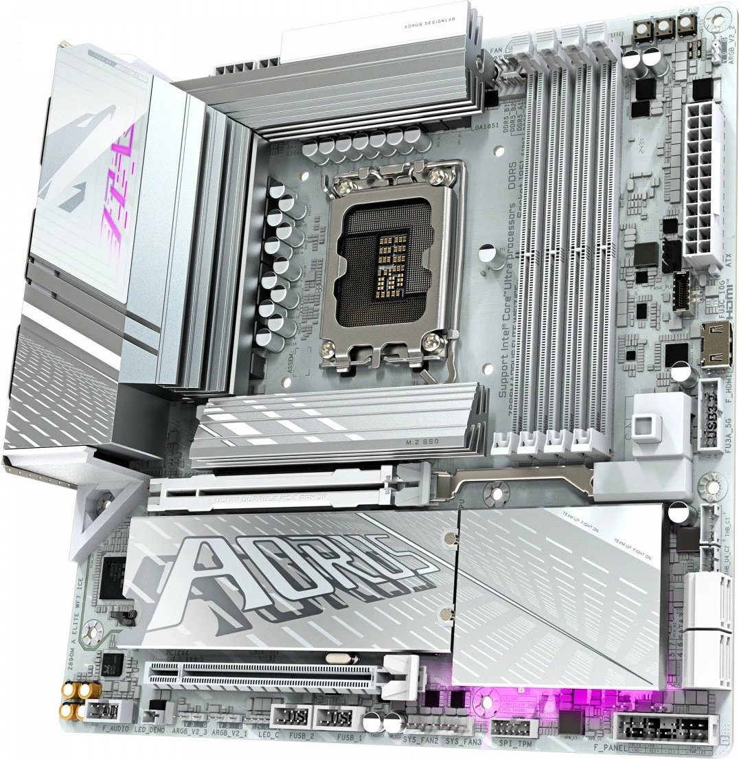 Pllakë amë Gigabyte Z890M A ELITE WF7 ICE, Intel Z890, LGA1851, micro ATX, DDR5, PCIe 5.0, USB4, Wi‑Fi 7, e bardhë