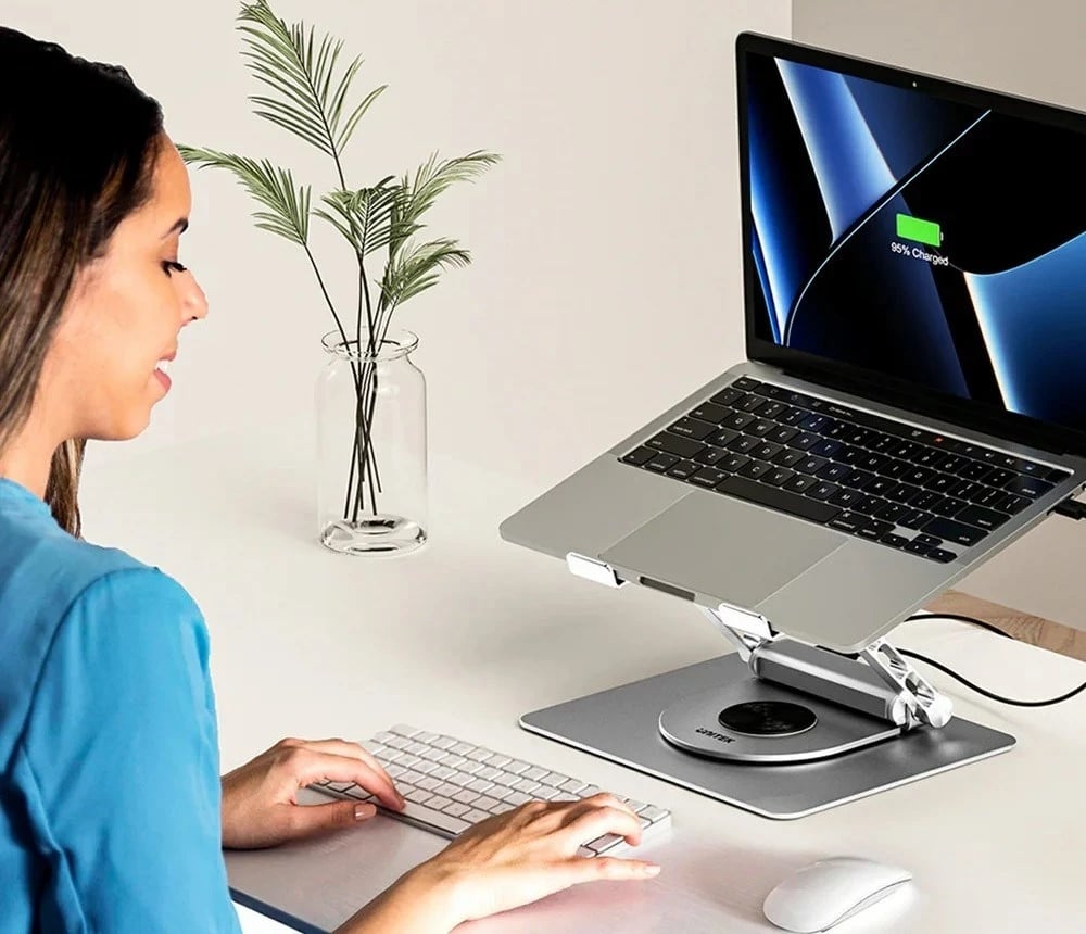 Mbajtëse laptopi UNITEK D1109B01, e rregullueshme, me hub USB-C HDMI, Alumini