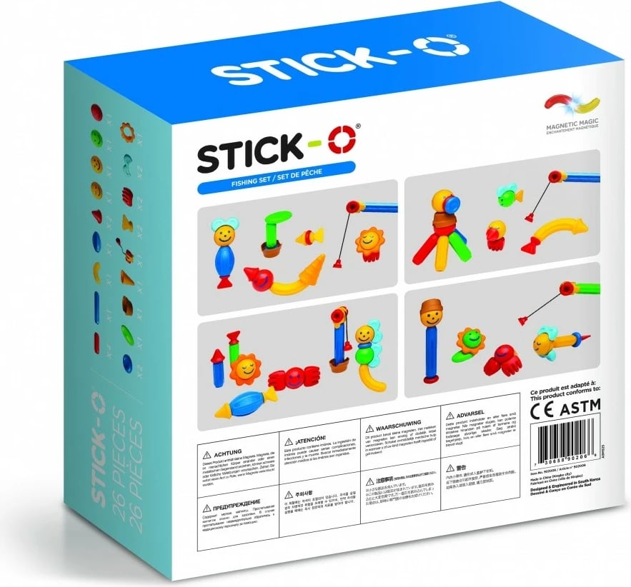 Set lodrash magnetike Magformers Stick-O Fishing Set, 26 pjesë, shumëngjyrëshe