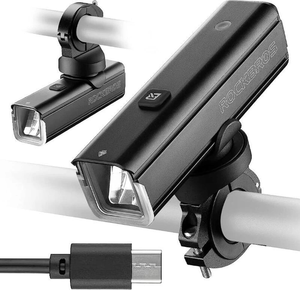 Dritë për biçikletë Rockbros 24610002001, 1000 lm, USB-C, e zezë, set me kabllo