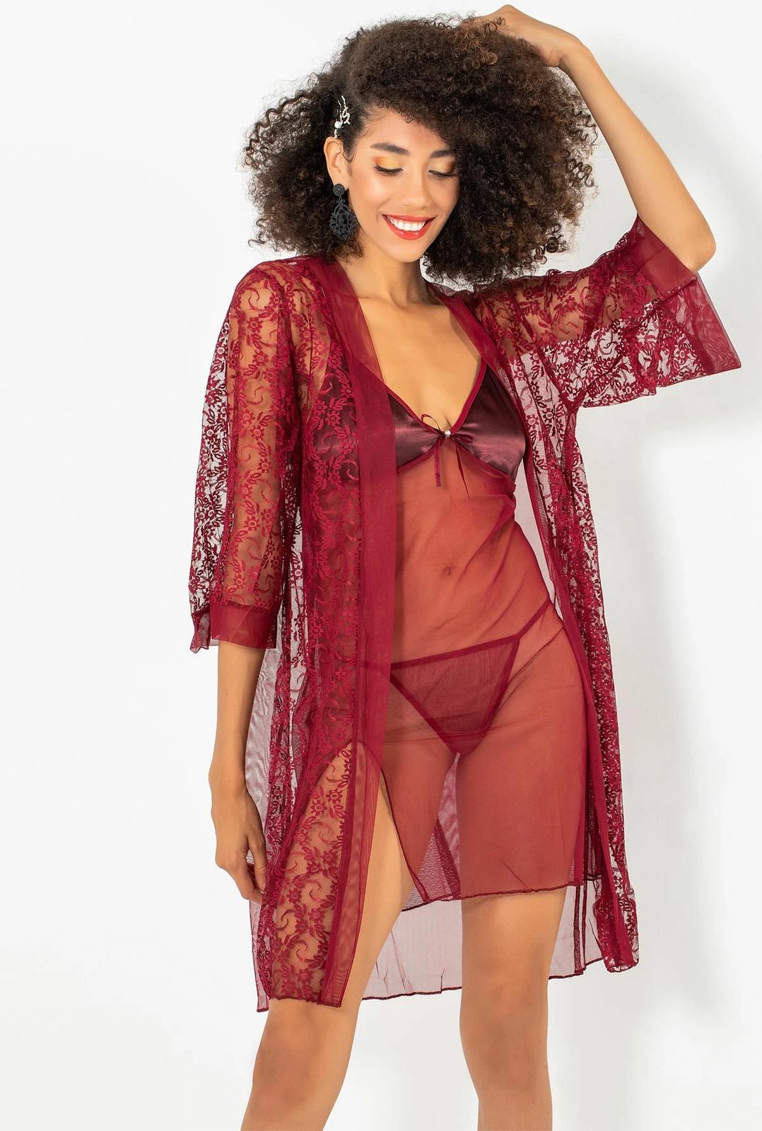 Set fustan nate me mantil mëngjesi Jumeon, ngjyrë e kuqe Claret, 011-008003