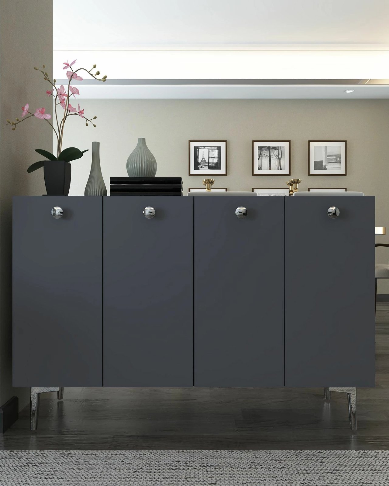 Konsol Skye Decor, ngjyrë antracit, argjend