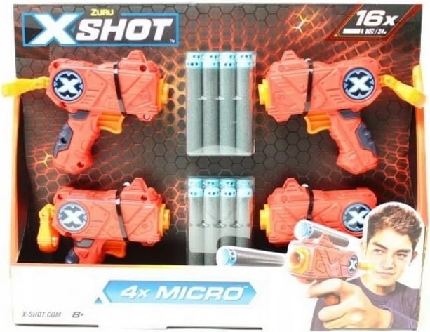 Set blastera lodër ZURU X-Shot Excel Micro Launcher, 4 copë, 16 shigjeta, portokalli/verdhe