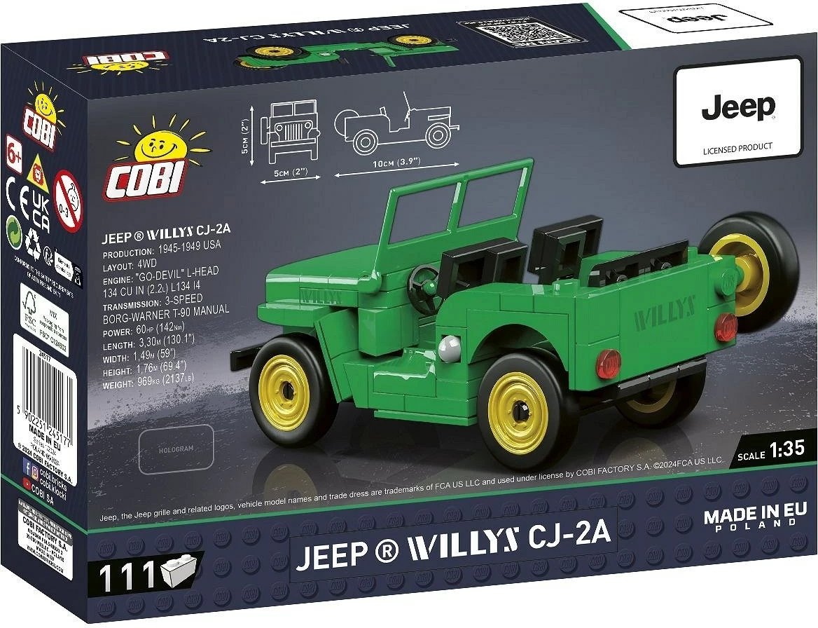 Set blloqesh ndërtimi COBI Jeep Willys CJ-2A, 111 pjesë, e gjelbër