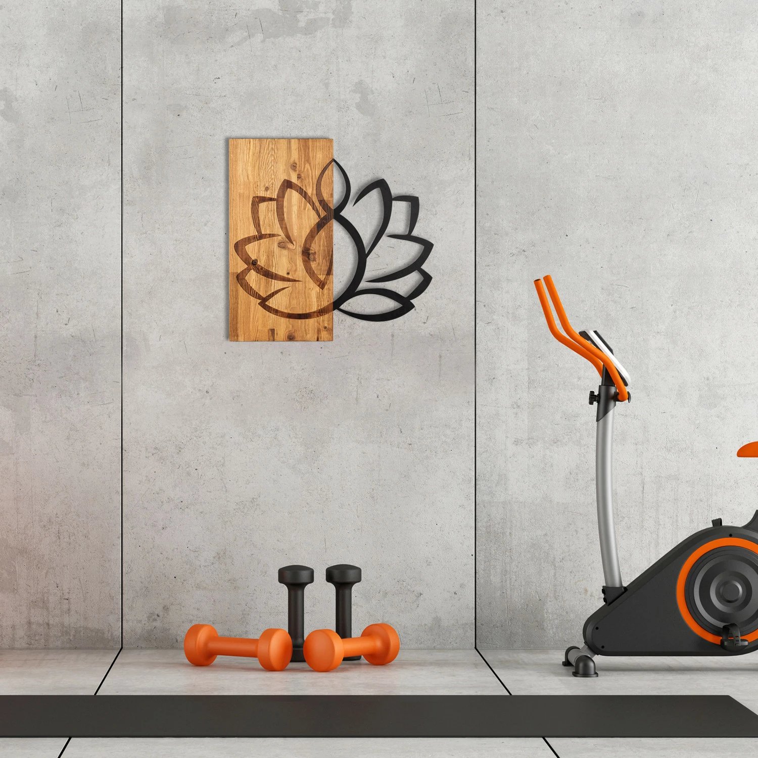 Aksesor dekorativ për mur, dru dhe metal, lotus, Wallity, ngjyrë e zezë dhe arre, 58x58cm