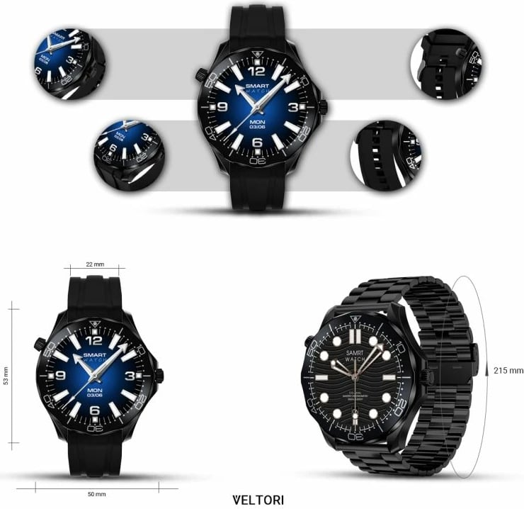 Smartwatch VELTORI unisex, e zezë