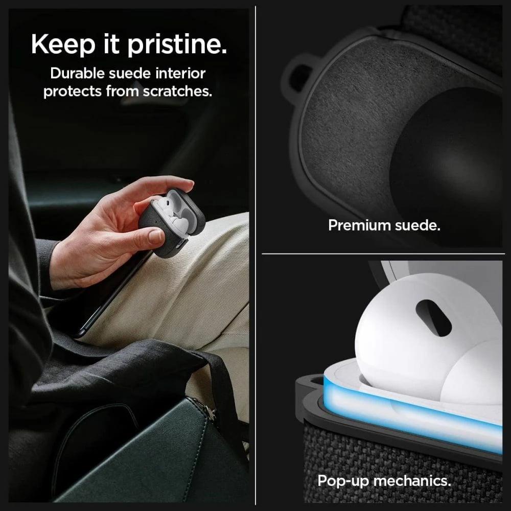 Mbështjellës Spigen Urban Fit për AirPods Pro/Pro 2, me unazë, Zi