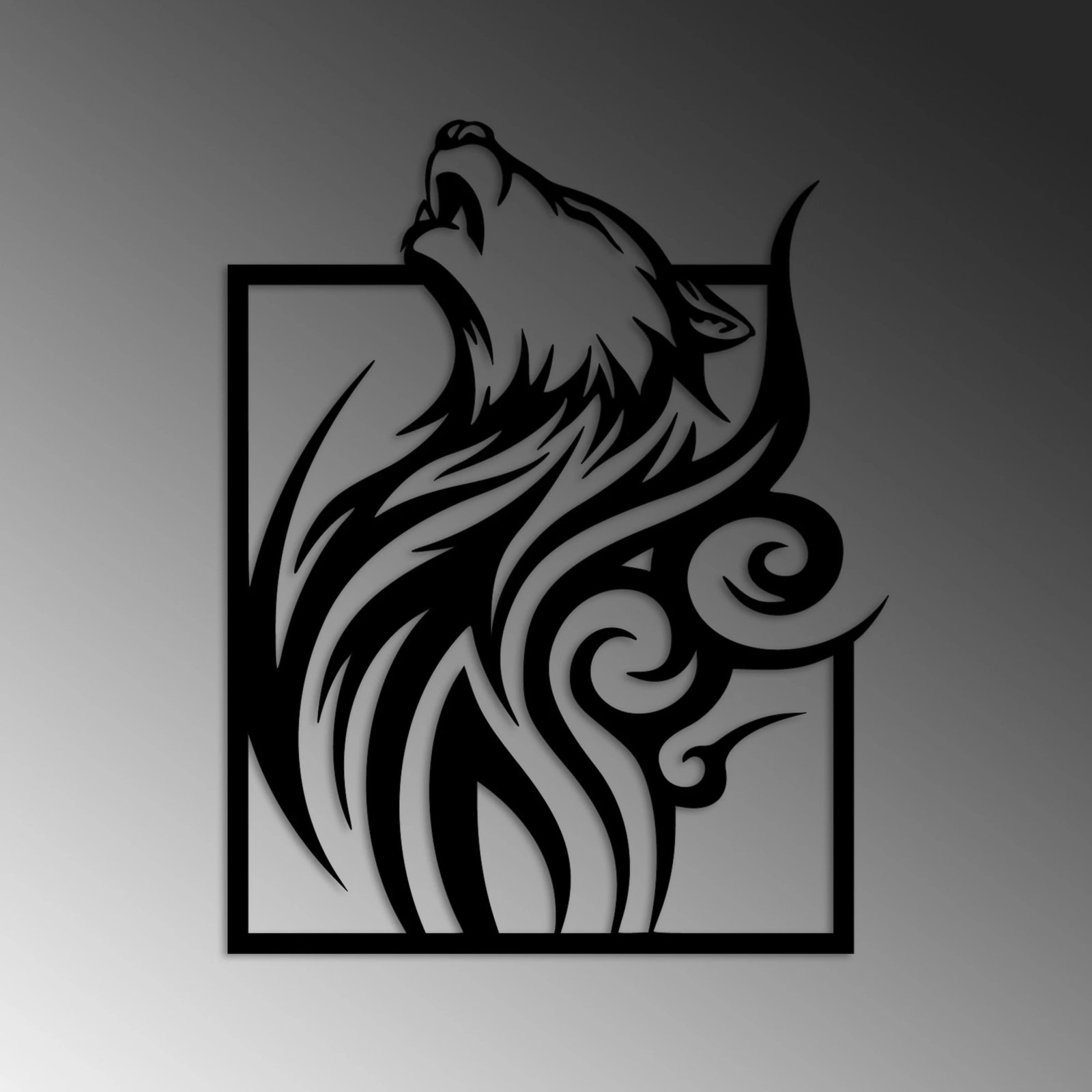 Aksesor dekorativ metalik për mur, ujk në kornizë, Wallity