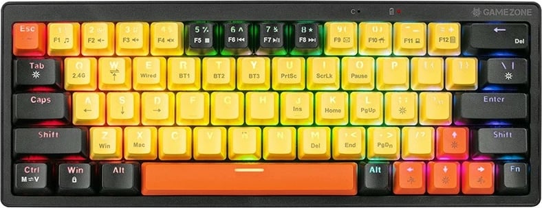 Tastierë mekanike Tracer Gamezone EVO2 HOT SWAP 63, mini, RGB, e verdhë/portokalli/zezë