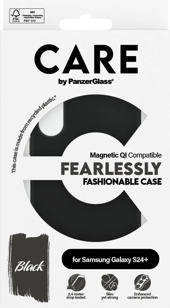 Mbështjellës PanzerGlass CARE për Samsung S24+, silikon, i zi