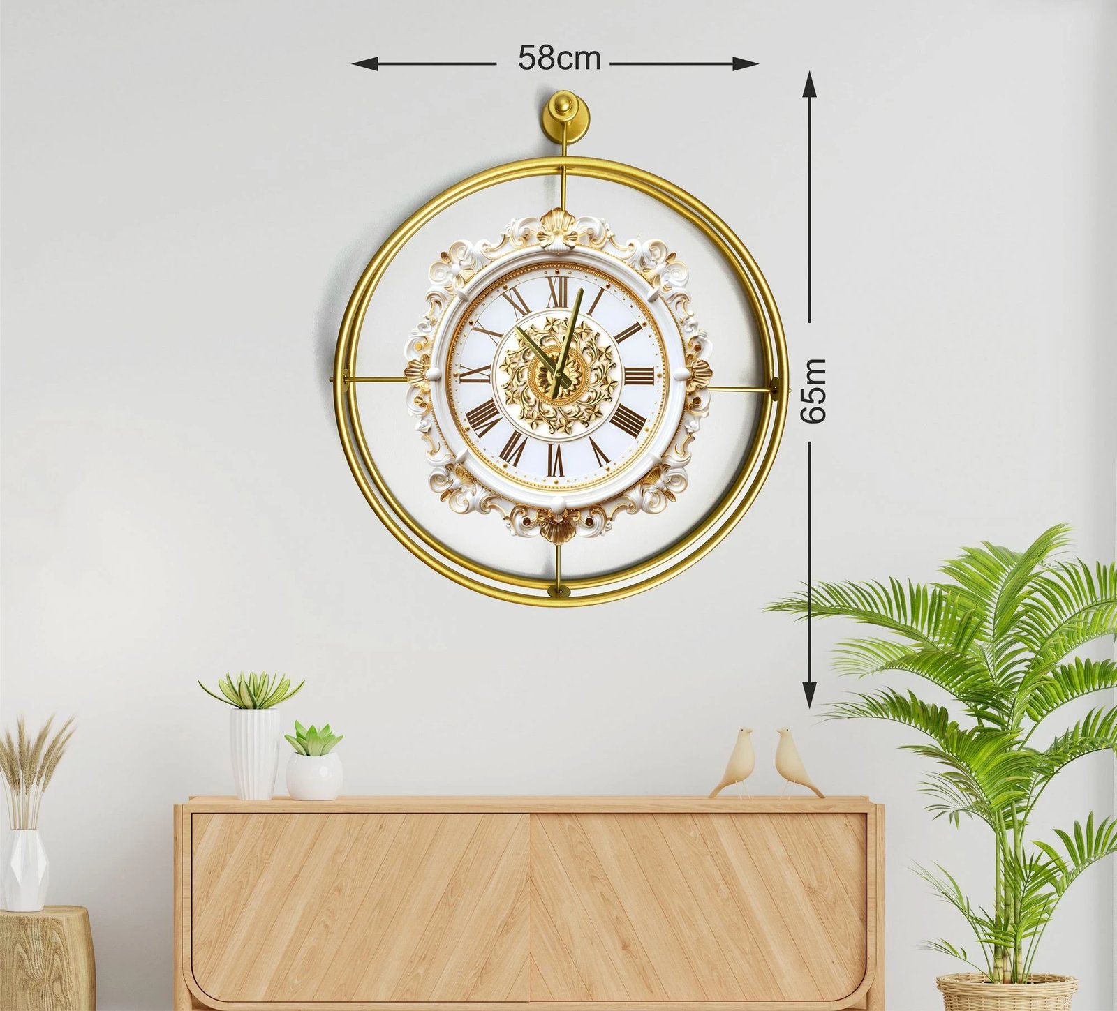 Orë muri dekorative prej metali, ngjyrë ari, Wallity, Mclock-00120
