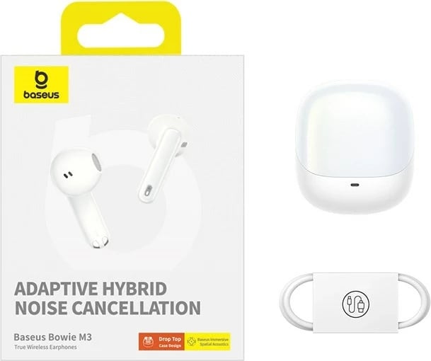 Kufje Baseus Bowie M3, In-ear, Wireless, USB Type-C, Bardhë