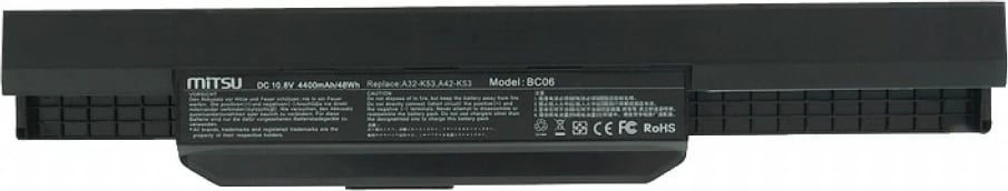 Bateri laptop Mitsu BC/AS-K53 për Asus A53, K53, 4400 mAh, 10.8-11.1V, e zezë