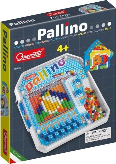 Lojë puzzle logjike edukative, Quercetti Pallino 040-1020, mozaik me rruaza me ngjyra, 4+, version udhëtimi, pa bateri