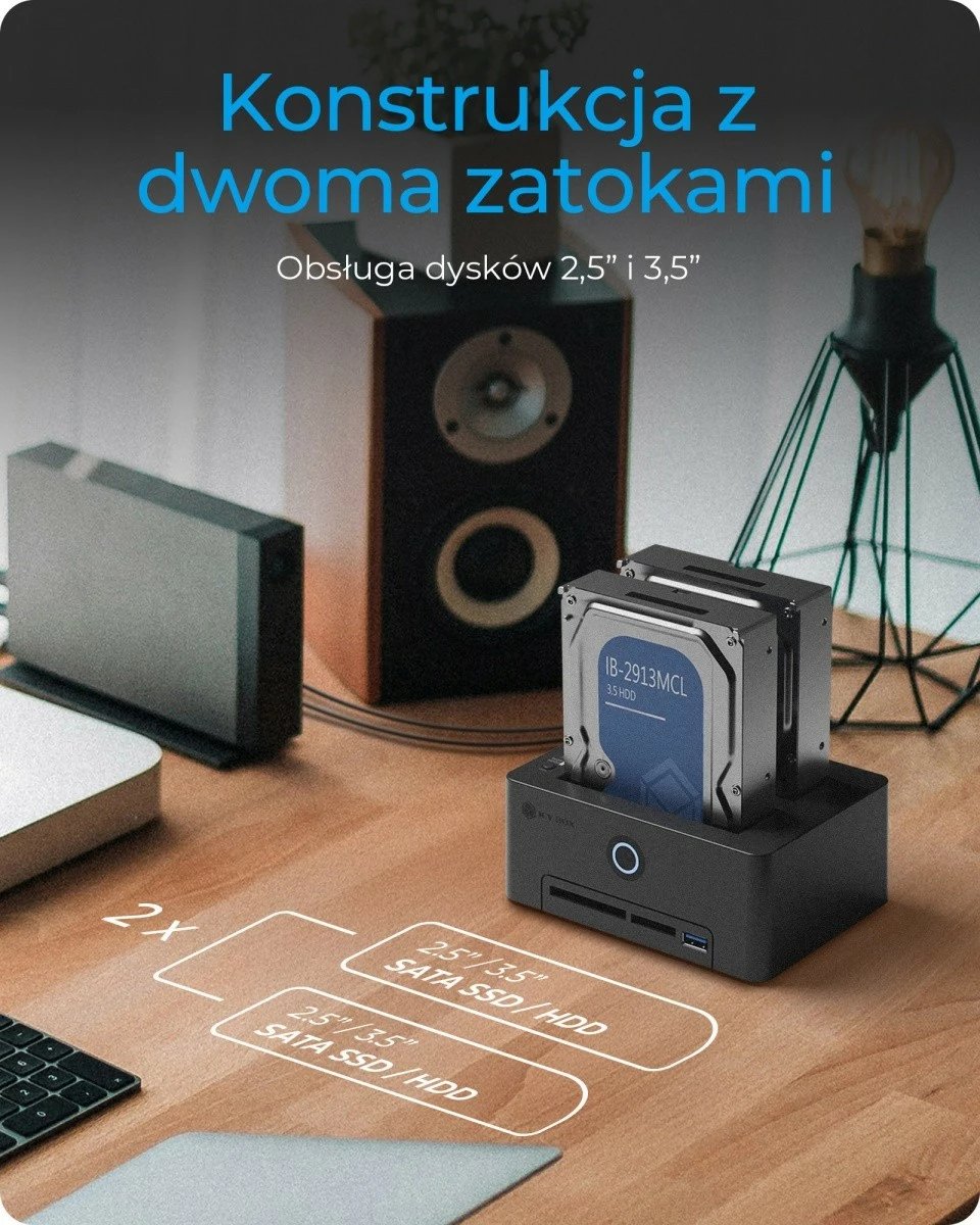 Stacion klonimi dhe lexues kartash IcyBox IB-1233CL-CR, 2x 2.5"/3.5" SSD/HDD, USB 3.2, i zi