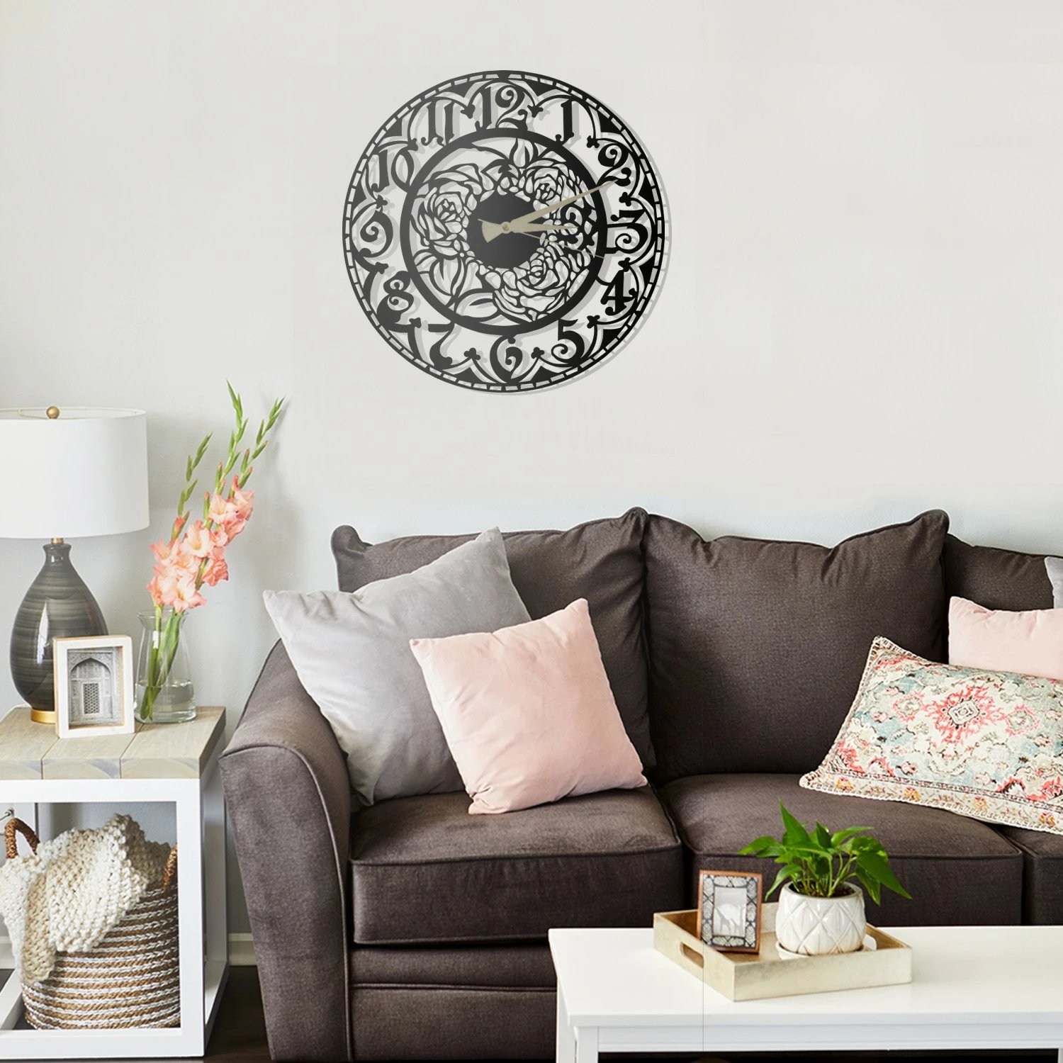 Orë muri dekorative prej metali, Wallity, ngjyrë e zezë, 50x50cm