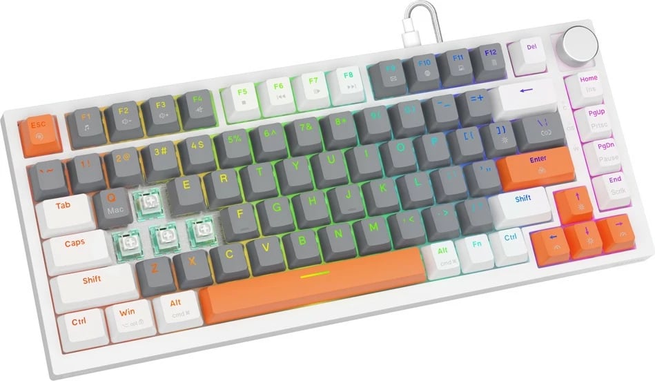 Tastierë magnetike Savio ASTRAL White 82-taste US QWERTY Outemu White Jade Hall RGB USB-C knob multimedia PBT keycaps, e bardhë, set 3 ngjyra kapakësh