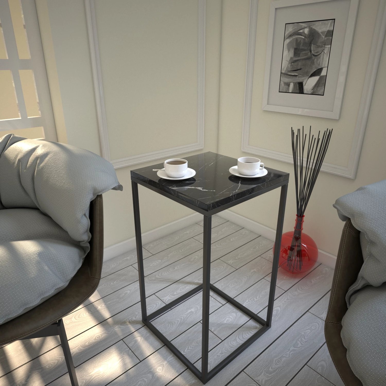 Tavolinë anësore Hanah Home, Pure - Royal, e zezë dhe e bardhë