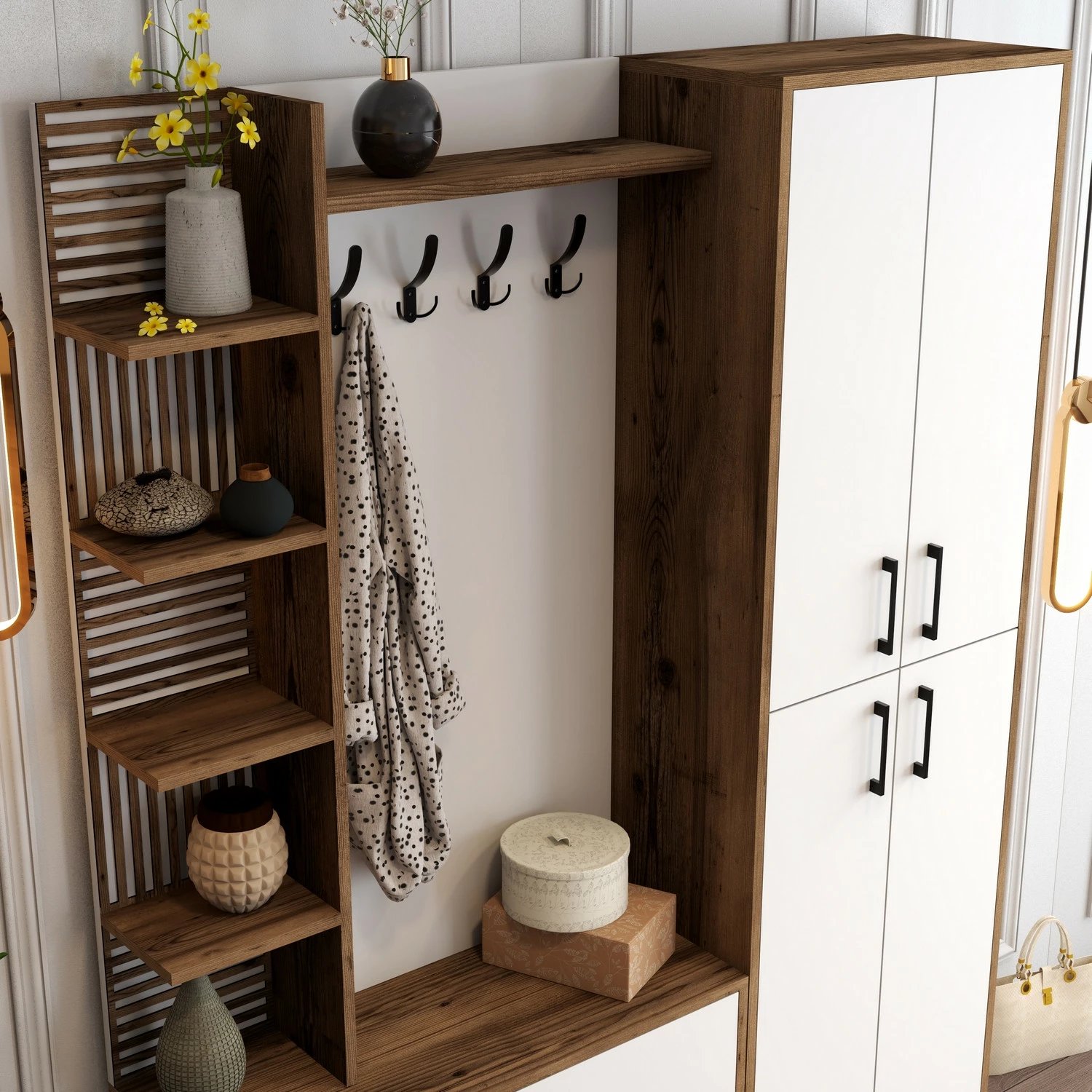 Stendë korridori Skye Decor, Viyana DA, ngjyrë arre dhe e bardhë