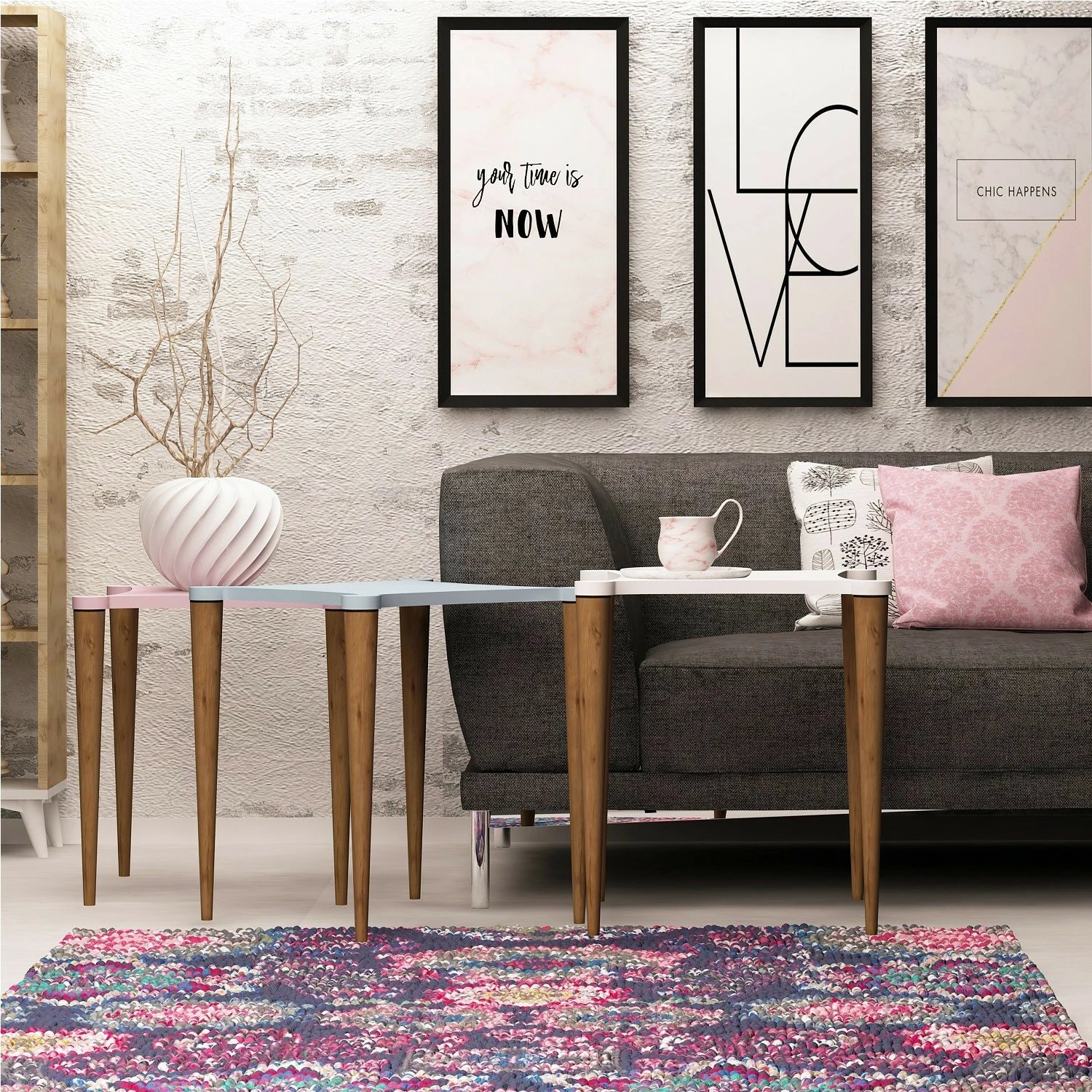 Set tavolinash të vendosshme (3 copë), Hanah Home, Tremo