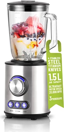 Blender, Adler AD 4078, 1.5L gotë qelqi, 800W nominal 1700W max, 2 shpejtësi, programe smoothie/ice crush/pulse, trup inoks