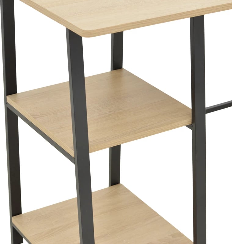 Tavolinë pune Ferje me rafte, MDF natyrale-e zezë, 100x48x75cm