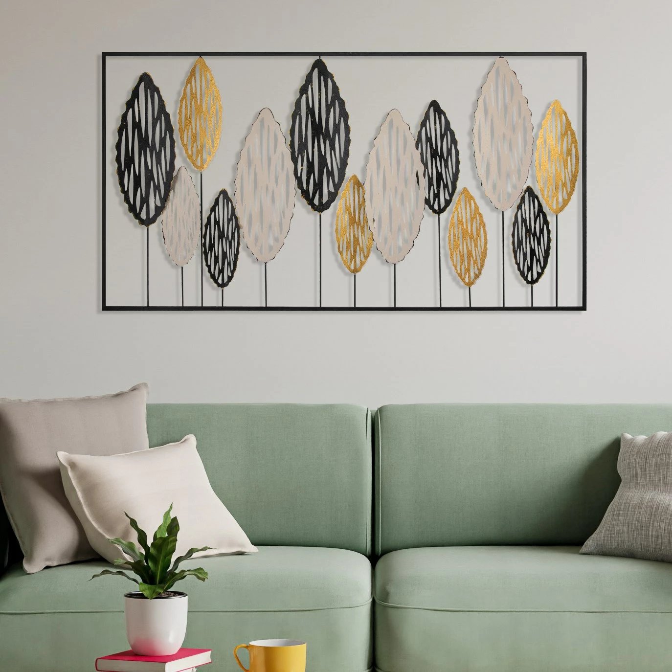 Aksesor dekorativ metalik për mur Wallity, Best - 1, shumëngjyrësh, 114x4x60cm