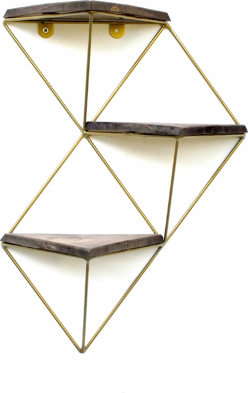 Raft dekorativ prej druri për mur, ngjyrë arre dhe ari, Hanah Home, Wr076