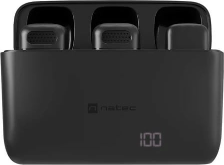 Mikrofon wireless me klip Natec Hopper, 2 copë, USB-C, i zi