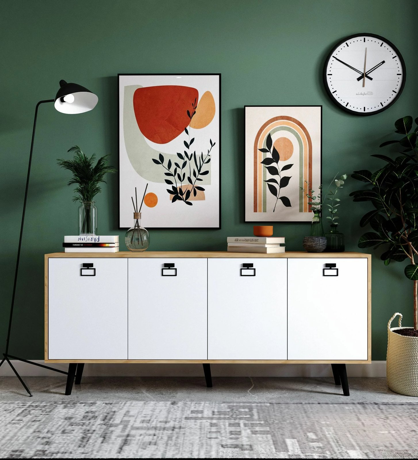 Konsolë moderne Skye Decor, Mirza 180, ngjyrë lis safir dhe e bardhë