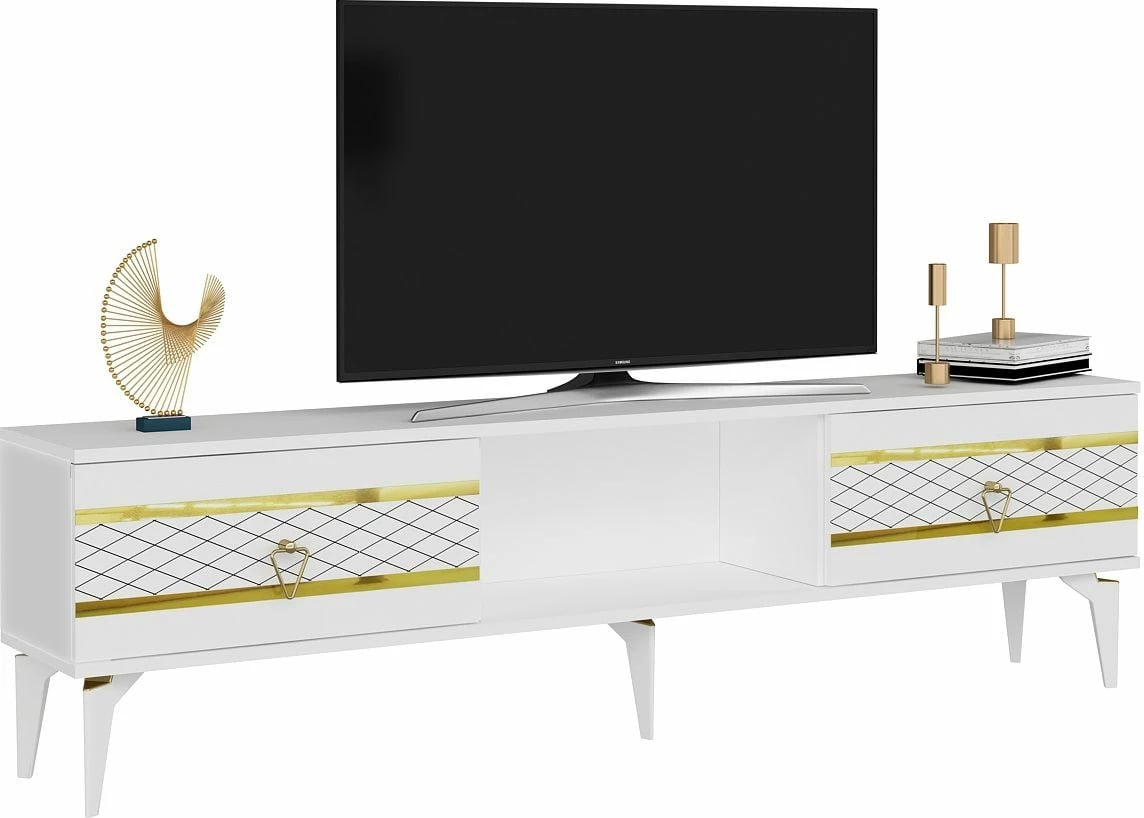 Komodë TV, ngjyrë e bardhë dhe ari, Skye Decor