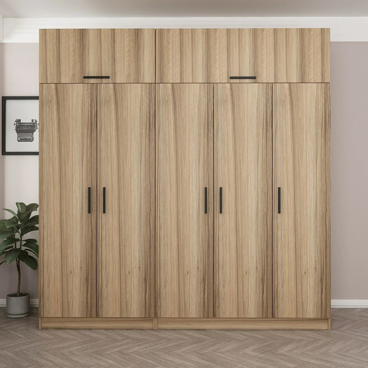 Dollap garderobe Skye Decor, ngjyrë dore, 225x235x52cm, 9 pjesë