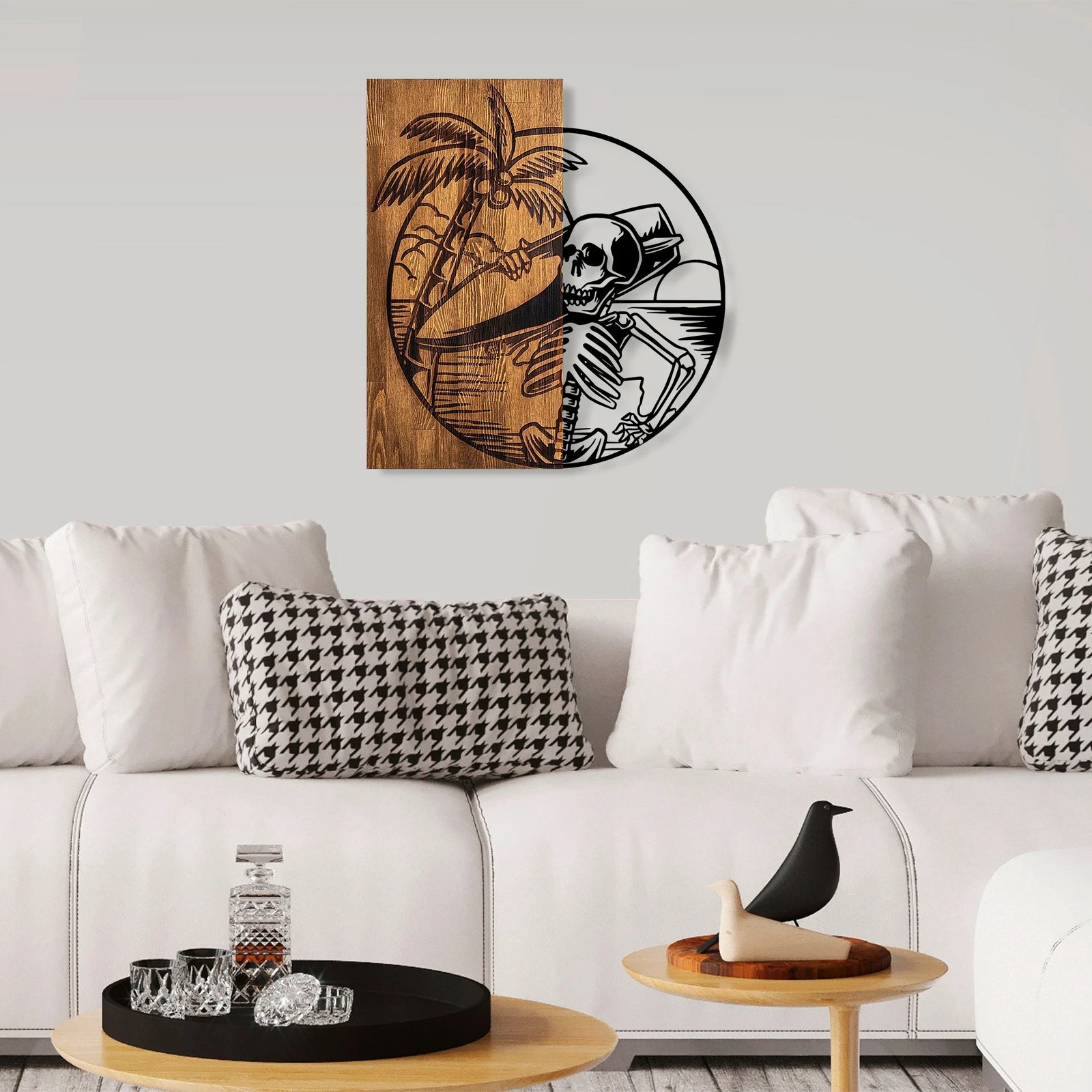 Aksesor dekorativ për mur, dru arre dhe i zi, Wallity Skeletor, 53x57cm