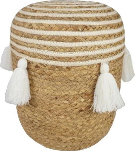 Stol Boho NEXT me hapësirë ruajtëse, Ø40xH43cm, me vija të bardha dhe thekë