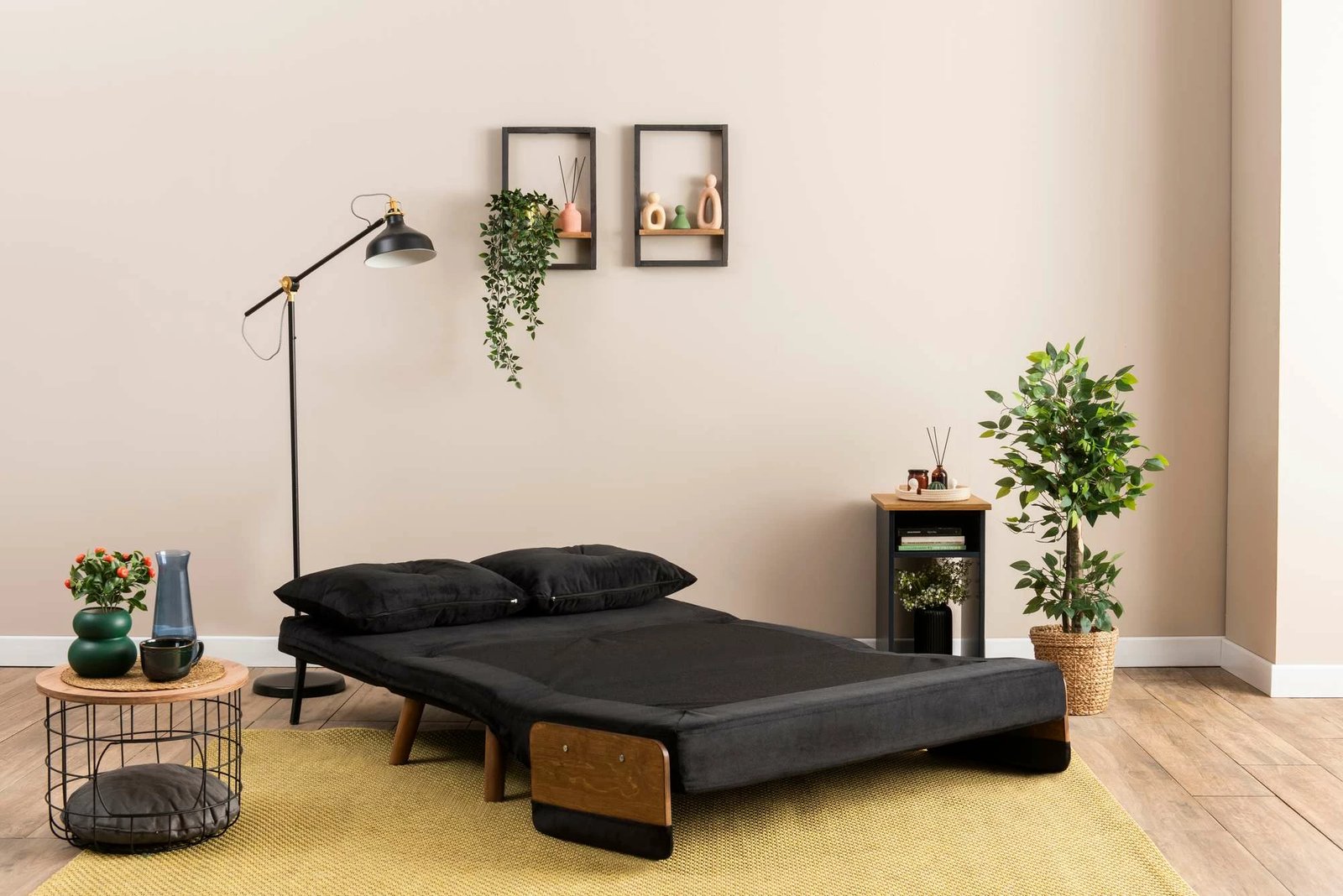 Divan-krevat dy ulëshe Atelier del Sofa Cosmo, ngjyrë e zezë
