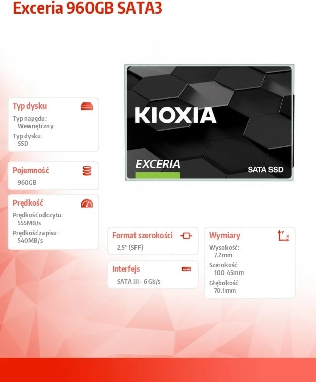 SSD Disk Kioxia Exceria 960GB SATA3, 2.5", i zi