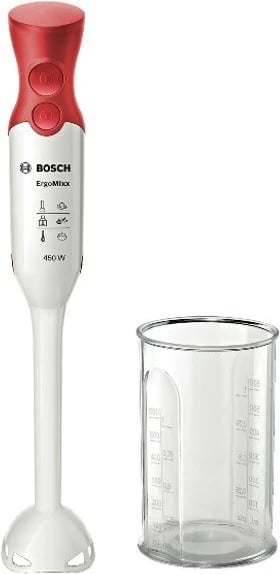 Blender dore Bosch ErgoMixx, 450W, me shpejtësi të rregullueshme, bardhë-kuqe