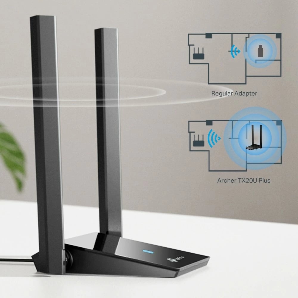 Kartë rrjeti WiFi USB TP-LINK Archer TX20U Plus AX1800, dy antena, e zezë