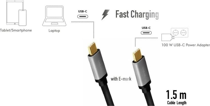 Kabllo USB-C LogiLink CUA0106, 1.5m, e zezë, alumini Kabllo USB-C LogiLink CUA0106, 1.5m, e zezë, alumini