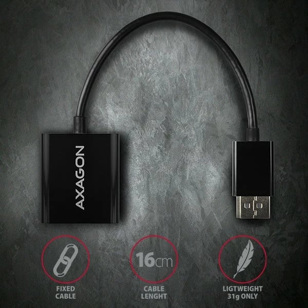 Adapter AXAGON RVD-VGN DisplayPort në VGA, FullHD, i zi