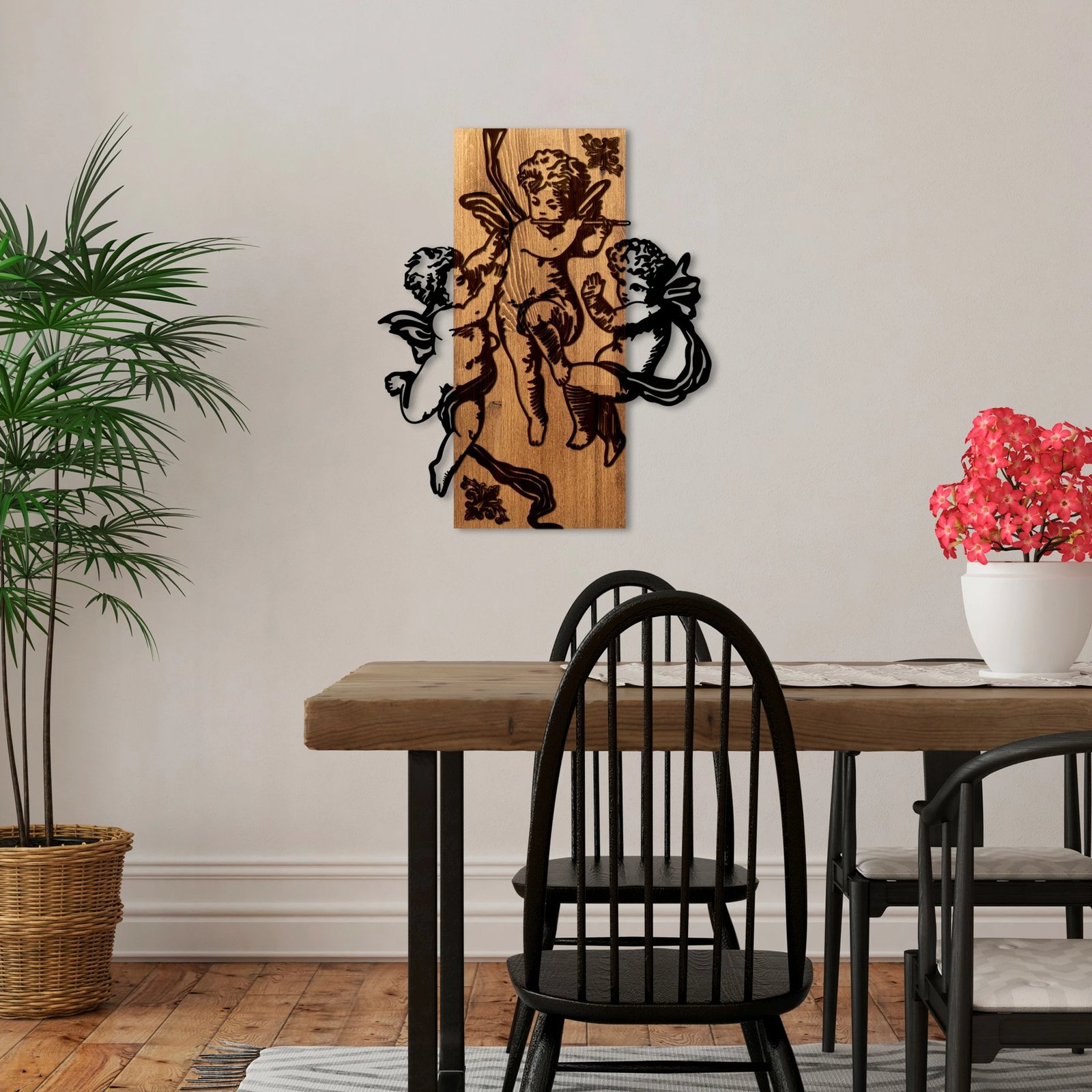 Aksesor dekorativ prej druri për mur, Wallity, Eros Team, ngjyrë arre dhe e zezë