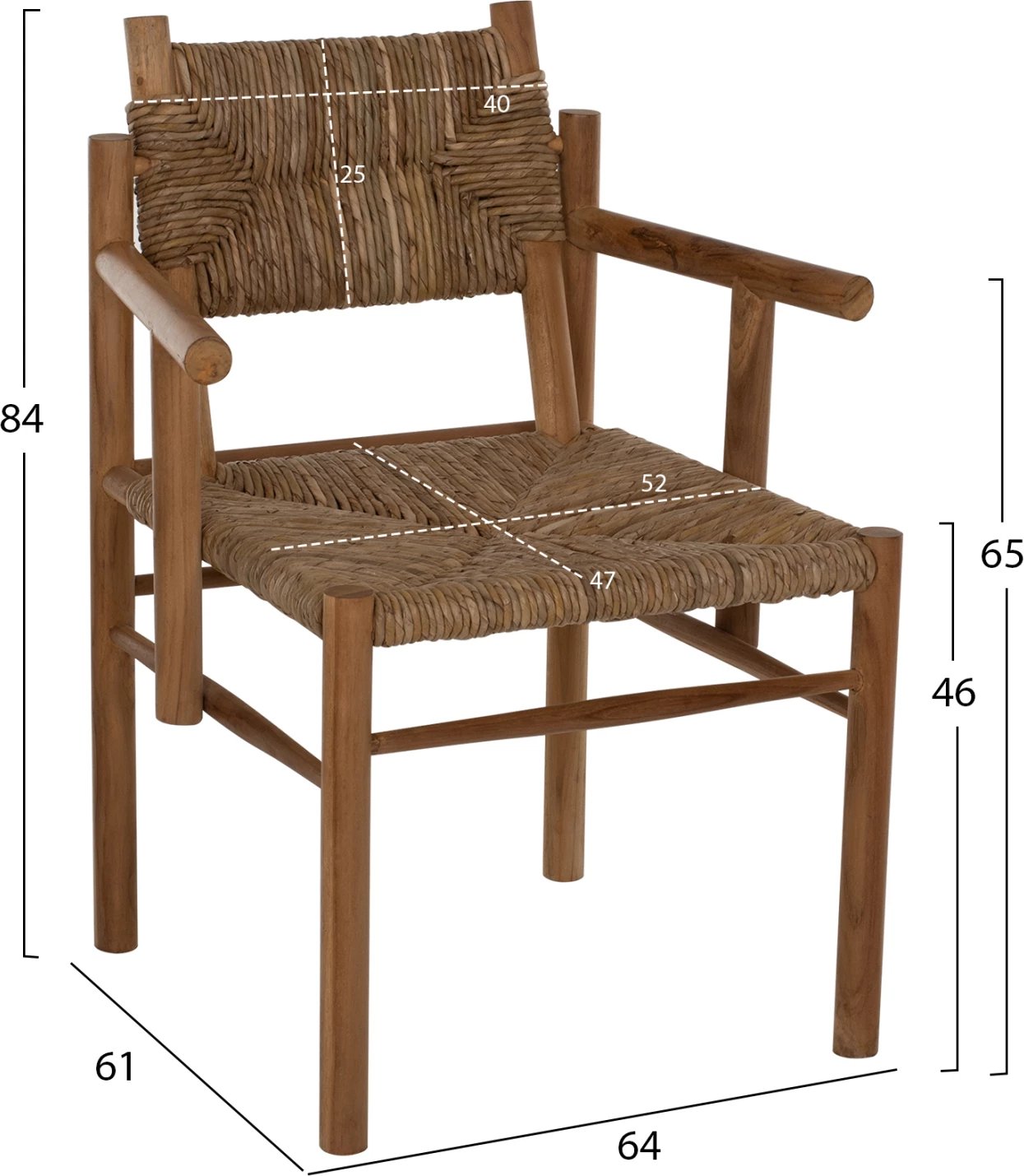 Karrige me krahë FH9378, dru TEAK & rush-matt, natyrale, 53x55x82 cm