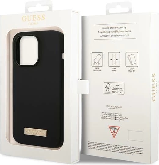 Mbështjellës Guess GUHMP14LSBPLK për iPhone 14 Pro 6.1", silikon, MagSafe, zi