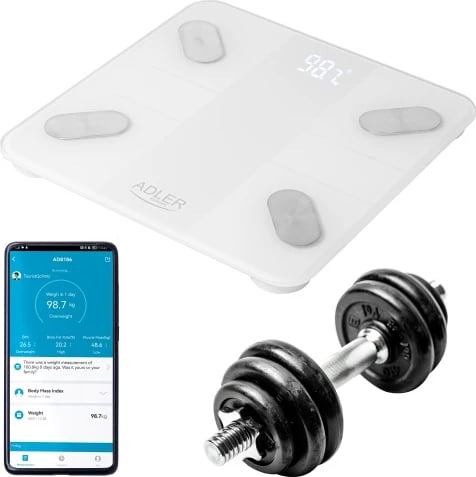 Peshore inteligjente banjo, Adler AD 8186, kapacitet 180 kg, Bluetooth 4.2 Tuya, 28x28 cm, e bardhë Peshore inteligjente banjo, Adler AD 8186, kapacitet 180 kg, Bluetooth 4.2 Tuya, 28x28 cm, e bardhë
