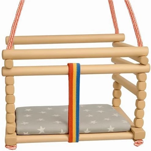 Lëkundëse bebe prej fagu, Baby Mix, me jastëk, kapacitet 20 kg, për brenda/jashtë, Natural