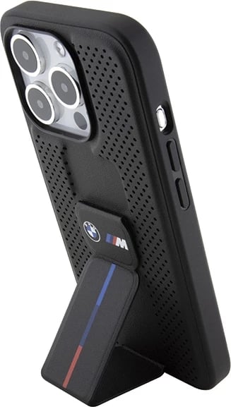 Mbështjellës BMW Grip Stand Smooth & Perforated për iPhone 15 Pro Max, i zi